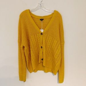 Splendid Mustard Yellow Cable Knit Cardigan